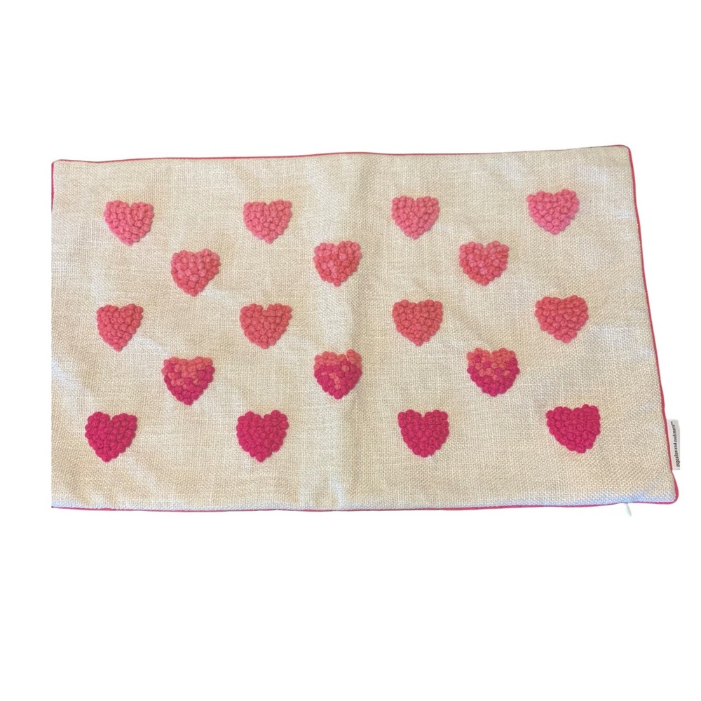 Cupcakes and Cashmere Pink Woven Heart Lumbar Pillow Cover Zip Closure 14x24